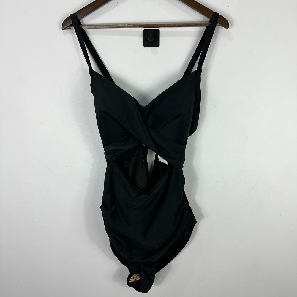Eomenie One-Piece Swimsuit‎ XL Black Cutout Twist Front Resort Chic Swimwear